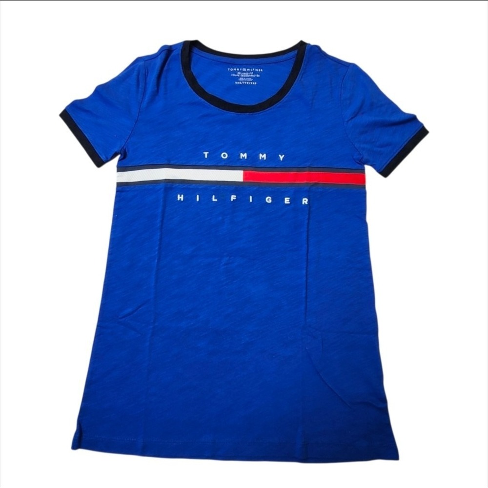 Tommy Hilfiger Women T-shirt Short Sleeve 100% Cotton Relaxed Fit XXS OEM